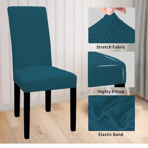 NEW Easy-Going 100% Waterproof Dining Room Chair Cover Set of 4, peacock blue - Picture 7 of 9